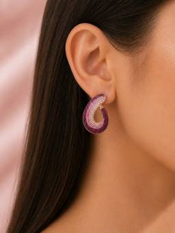Silvpop Jewels - Blush Ombre Oval Gold Plated Hoops Maroon Earrings