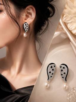 Silvpop Jewels - Noir Pearl Feather Black Earrings