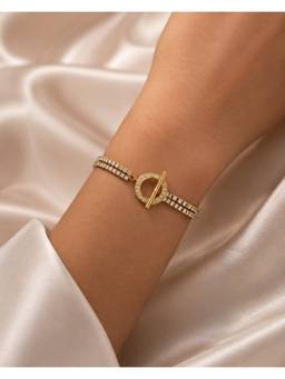 Silvpop Jewels - Mosaique Halo Lariat Gold Plated White Bracelet