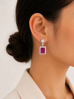 Silvpop Jewels - Mosaique Carre Drop Red Earrings