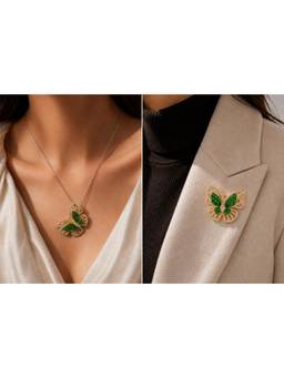 Silvpop Jewels - Mosaique Papillon eclat Gold Plated Brooch Green Pendant
