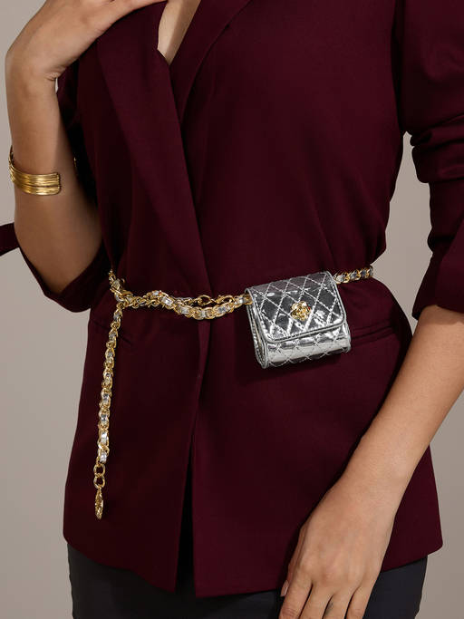 New Gold Chain Belt With Quilted Bag. Trendy! Cute & Simple Quilted Belt Bag with Gold Accents/Chain | eBay main image 2