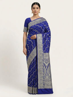 Naaritva Banaras - Blue Banarasi Mashru Katan Silk Saree with Unstitched Blouse
