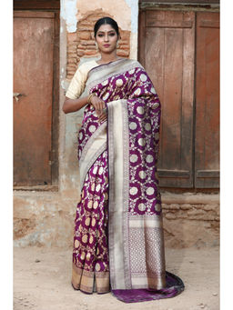 Naaritva Banaras - Plum Purple Katan Silk Handwoven Banaras Saree with Unstitched Blouse