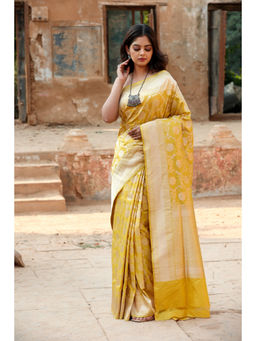 Naaritva Banaras - Turmeric Yellow Katan Silk Handwoven Banaras Saree with Unstitched Blouse