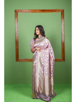 Naaritva Banaras - Lavender katan Silk Handwoven Banaras Saree with Unstitched Blouse
