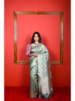 Naaritva Banaras - Pistachio Green Katan Silk Handwoven Banaras Saree with Unstitched Blouse