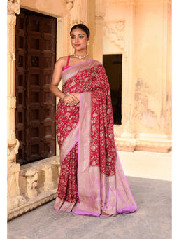 Naaritva Banaras - Pink Pure Banarasi Crape Chiffon Silk Saree with Unstitched Blouse