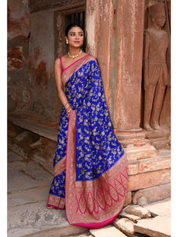 Naaritva Banaras - Bluebanarasi Crape Chiffon Silk Saree with Unstitched Blouse