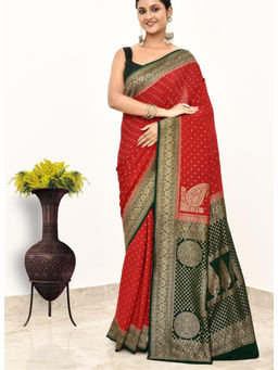 Naaritva Banaras - Red Khaddi Silk Handwoven Banaras Saree with Unstitched Blouse