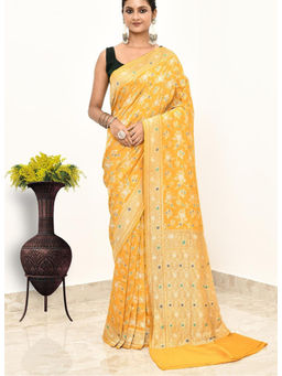 Naaritva Banaras - Yellow Monga Silk Handwoven Banaras Saree with Unstitched Blouse