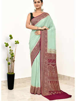 Naaritva Banaras - Blue Khaddi Silk Handwoven Banaras Saree with Unstitched Blouse