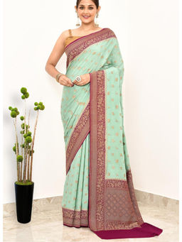 Naaritva Banaras - Blue Khaddi Silk Handwoven Banaras Saree with Unstitched Blouse