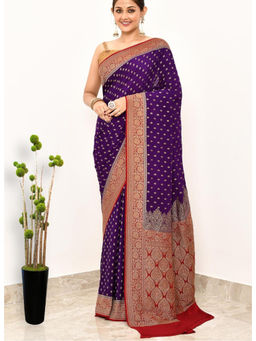 Naaritva Banaras - Wine Khaddi Silk Handwoven Banaras Saree with Unstitched Blouse