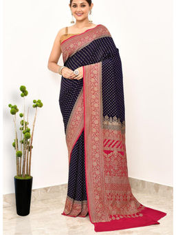 Naaritva Banaras - Purple Khaddi Silk Handwoven Banaras Saree with Unstitched Blouse