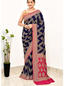 Naaritva Banaras - Navy Blue Khaddi Silk Handwoven Banaras Saree with Unstitched Blouse