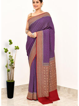 Naaritva Banaras - Purple Khaddi Silk Handwoven Banaras Saree with Unstitched Blouse