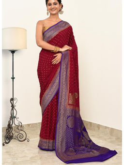 Naaritva Banaras - Maroon Khaddi Silk Handwoven Banaras Saree with Unstitched Blouse