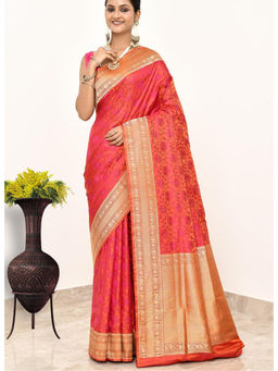 Naaritva Banaras - Tangerine Orange Katan Silk Handwoven Banaras Saree with Unstitched Blouse