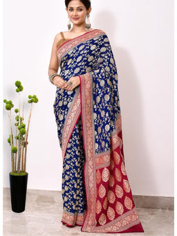 Naaritva Banaras - Bluechiffon Silk Handwoven Banaras Saree with Unstitched Blouse