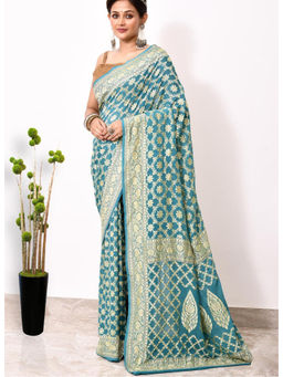 Naaritva Banaras - Blue Chiffon Silk Handwoven Banaras Saree with Unstitched Blouse