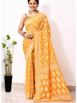 Naaritva Banaras - Yellow Chiffon Silk Handwoven Banaras Saree with Unstitched Blouse