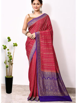 Naaritva Banaras - Red Chiffon Silk Handwoven Banaras Saree with Unstitched Blouse