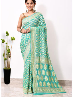 Naaritva Banaras - Blue Chiffon Silk Handwoven Banaras Saree with Unstitched Blouse