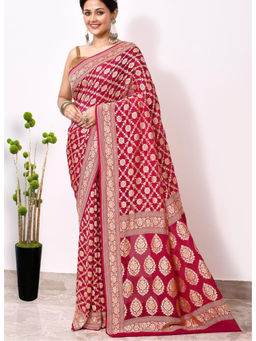 Naaritva Banaras - Red Chiffon Silk Handwoven Banaras Saree with Unstitched Blouse