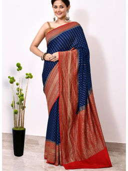 Naaritva Banaras - Navy Blue Khaddi Silk Handwoven Banaras Saree with Unstitched Blouse