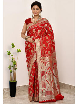 Naaritva Banaras - Red Art Silk Handwoven Banaras Saree with Unstitched Blouse