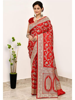 Naaritva Banaras - Red Art Silk Handwoven Banaras Saree with Unstitched Blouse