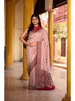 Naaritva Banaras - Pastel Pink Banarasi Crape Chiffon Silk Saree with Unstitched Blouse
