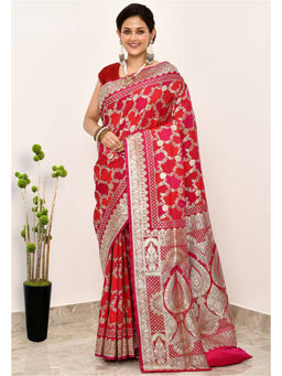 Naaritva Banaras - Red Art Silk Handwoven Banaras Saree with Unstitched Blouse