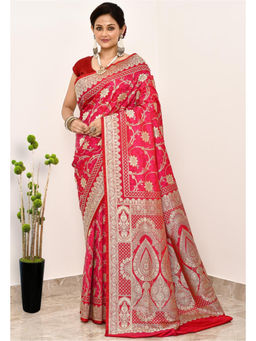 Naaritva Banaras - Pink Art Silk Handwoven Banaras Saree with Unstitched Blouse