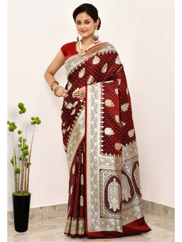Naaritva Banaras - Maroon Art Silk Handwoven Banaras Saree with Unstitched Blouse