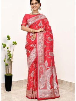 Naaritva Banaras - Red Art Silk Handwoven Banaras Saree with Unstitched Blouse