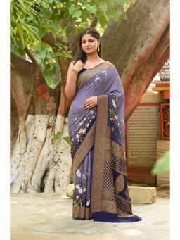 Naaritva Banaras - Navy Blue Banarasi Crape Chiffon Silk Saree with Unstitched Blouse