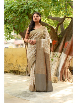 Naaritva Banaras - Pastel Green Banarasi Crepe Silk Saree with Unstitched Blouse