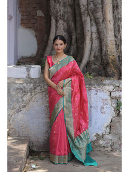 Naaritva Banaras - Rouge Pink Pure Handwoven Banarasi Katan Silk Saree with Unstitched Blouse