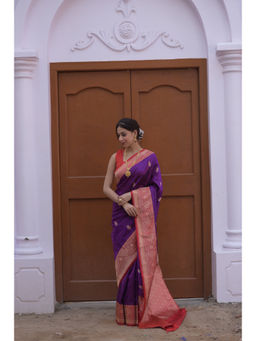 Naaritva Banaras - Voilet Pure Handwoven Banarasi Katan Silk Saree with Unstitched Blouse
