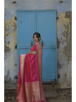 Naaritva Banaras - Ruby Pink Sonarupa Pure Handwoven Banarasi Katan Silk Saree with Unstitched Blouse
