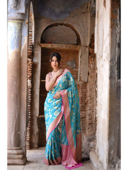 Naaritva Banaras - Water Blue Khaddi Chiffon Handwoven Banarasi Saree with Unstitched Blouse