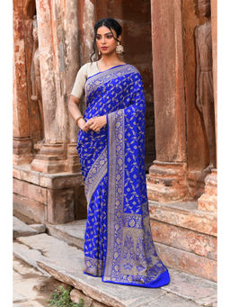 Naaritva Banaras - Bluebanarasi Crape Chiffon Silk Saree with Unstitched Blouse