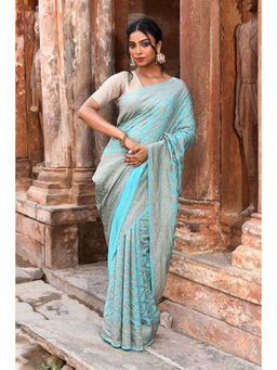 Naaritva Banaras - Teal Green Banarasi Crape Chiffon Silk Saree with Unstitched Blouse