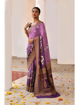 Naaritva Banaras - Plum Purple Banarasi Crape Chiffon Silk Saree with Unstitched Blouse