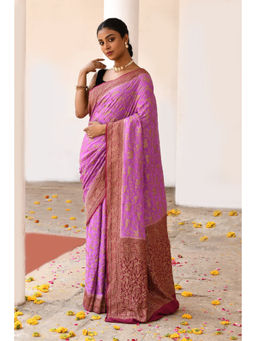 Naaritva Banaras - Orchid Pink Banarasi Crape Chiffon Silk Saree with Unstitched Blouse