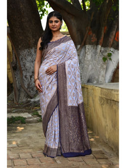 Naaritva Banaras - Pastel Blue Banarasi Crape Chiffon Silk Saree with Unstitched Blouse