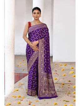 Naaritva Banaras - Royal Purple Banarasi Crape Chiffon Silk Saree with Unstitched Blouse