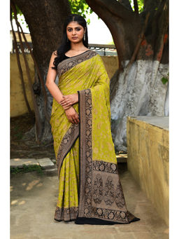 Naaritva Banaras - Lime Green Banarasi Crape Chiffon Silk Saree with Unstitched Blouse